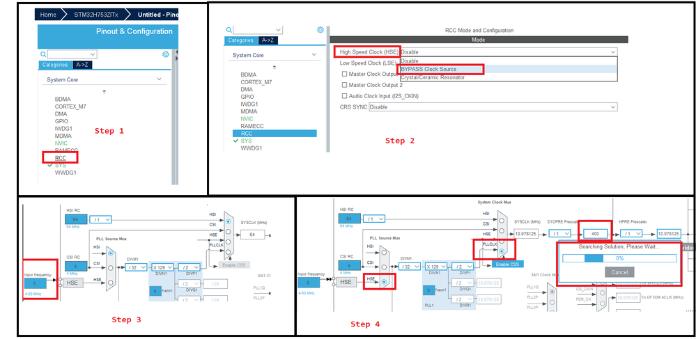 Figure 6. Using STM32CubeMx tool to set the right RCC configuration