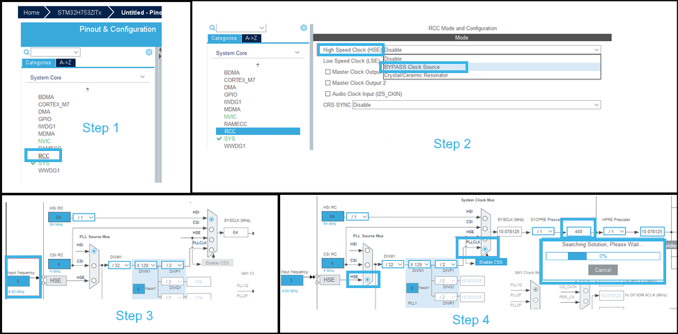 Figure 6. Using STM32CubeMx tool to set the right RCC configuration