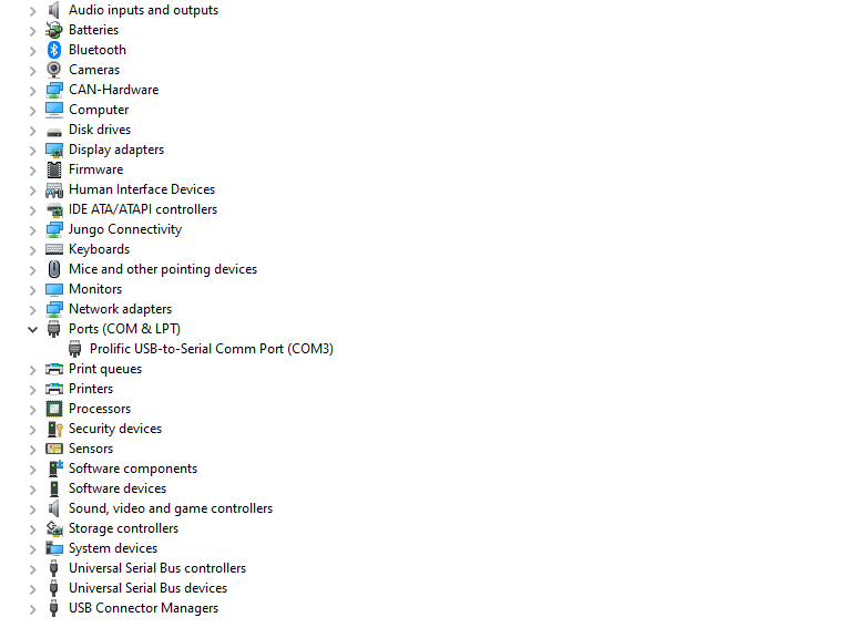 UART COM Port detected on device manager