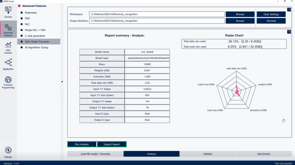 Figure 9: MEMS Studio: Analyze tab