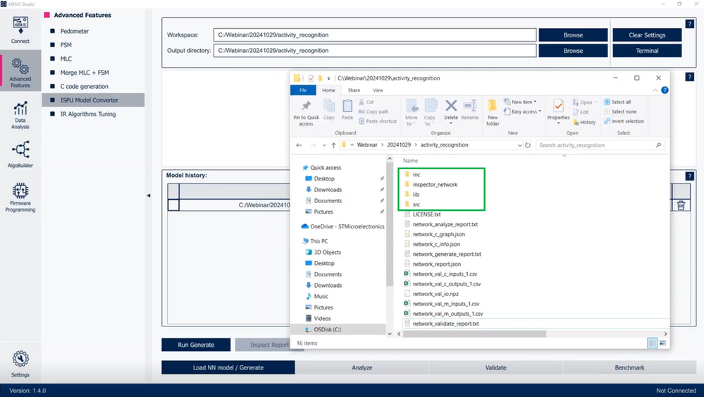 Figure 14: MEMS Studio: ISPU Model Converter tab