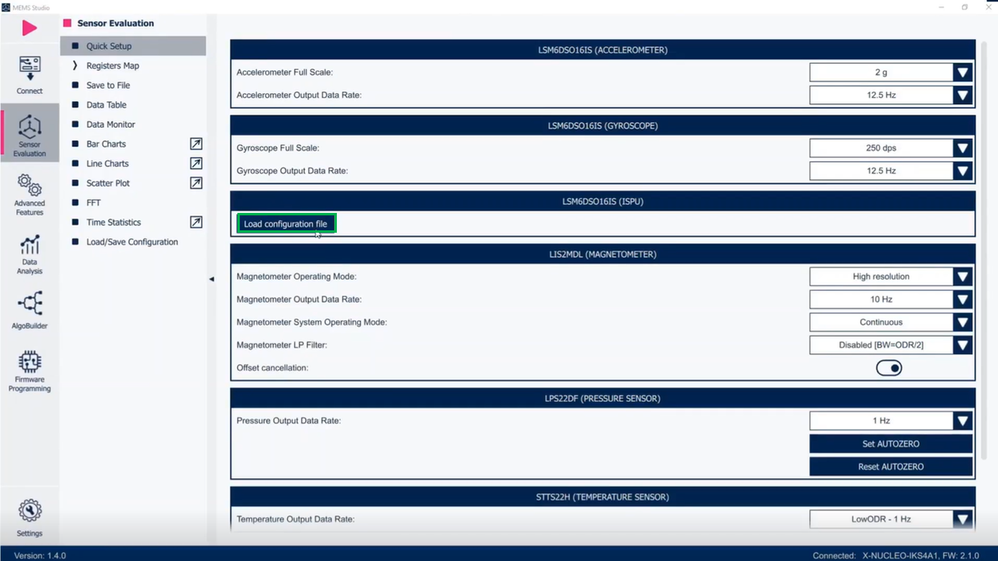 Figure 21: MEMS Studio: Load configuration file