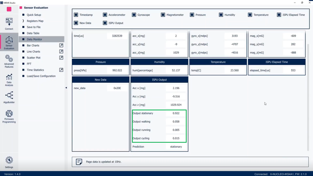 Figure 22: MEMS Studio: Data Monitoring of ISPU output