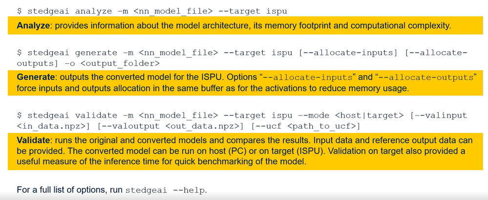 Figure 7: ST Edge AI – Commands for ISPU