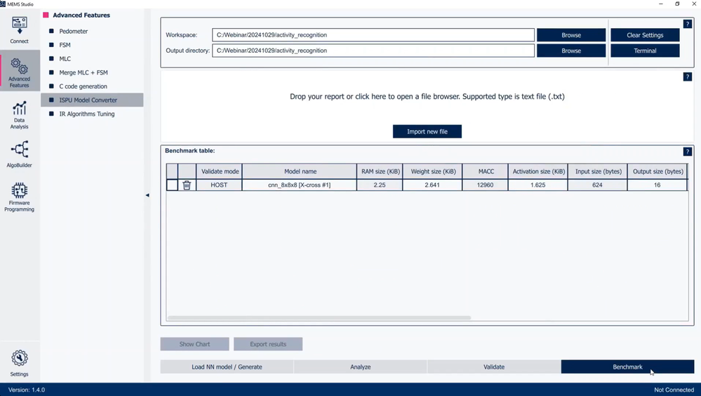 Figure 11: MEMS Studio: Benchmark tab