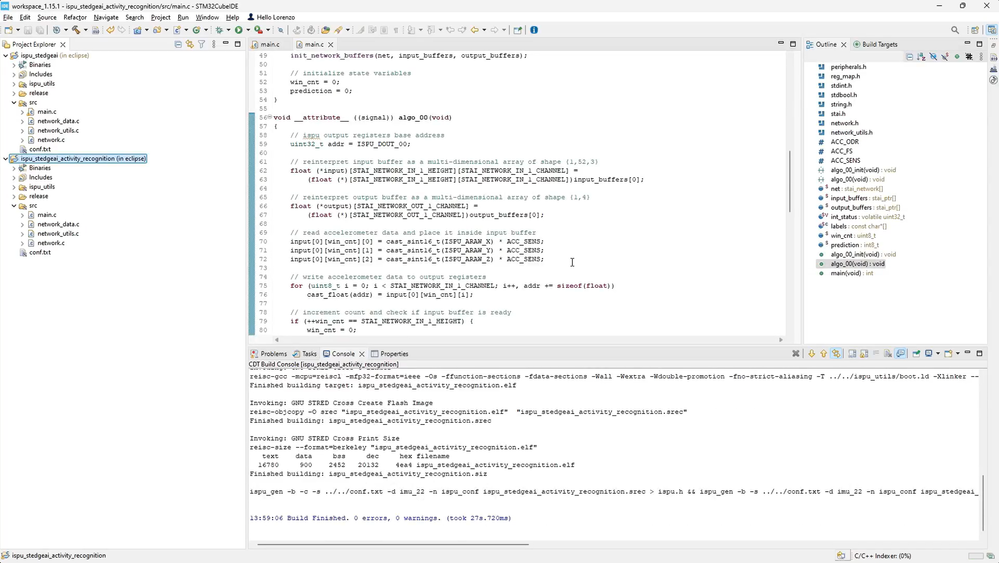 Figure 19: Rebuilding the project in STM32CubeIDE to get the configuration file (.ucf file) for the ISPU