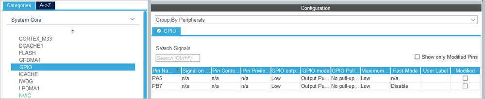 GPIO configuration