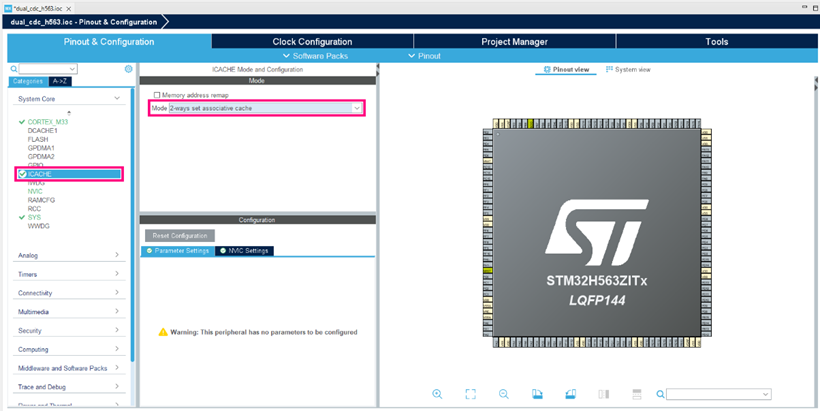 Fig. 4 - Enabling ICache - STM32CubeIDE
