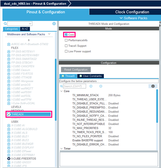 Fig. 9 Setting ThreadX RTOS - STM32CubeIDE