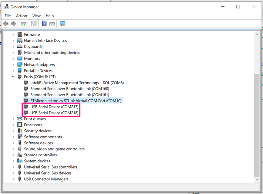 Fig. 16 Two Virtual COM Ports - Device Manager