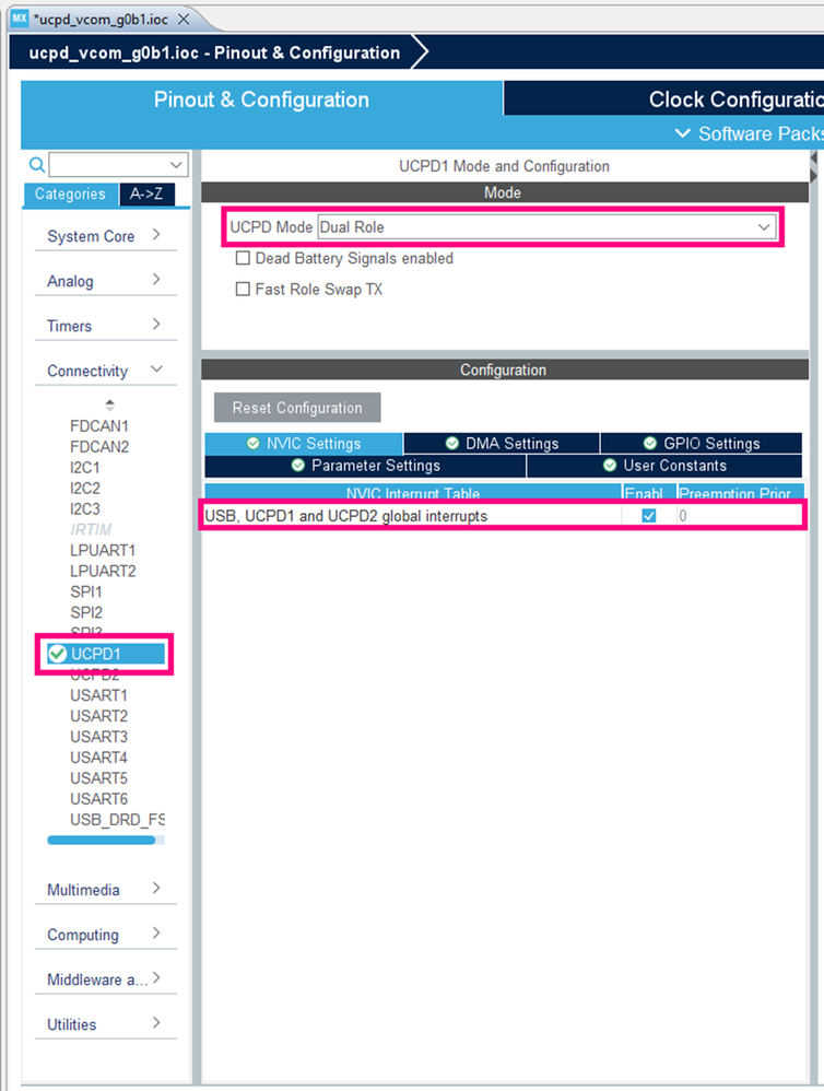 Fig. 7 - Enabling the UCPD1 peripheral configuration