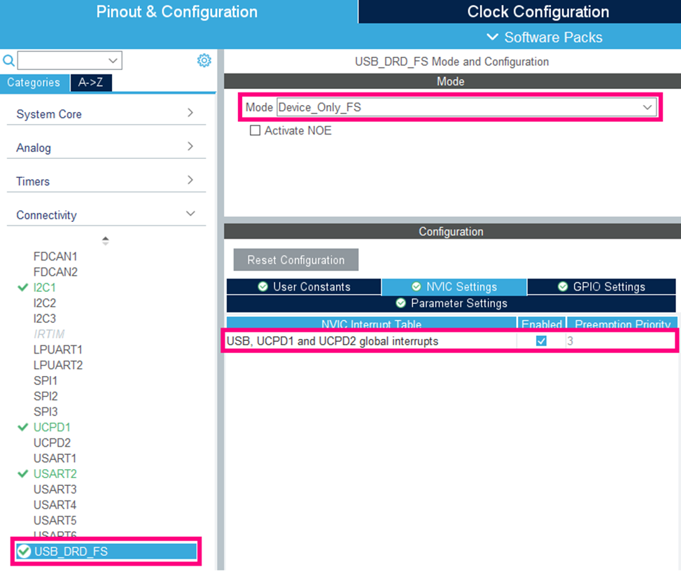Fig. 25 - Enabling the USB Peripheral