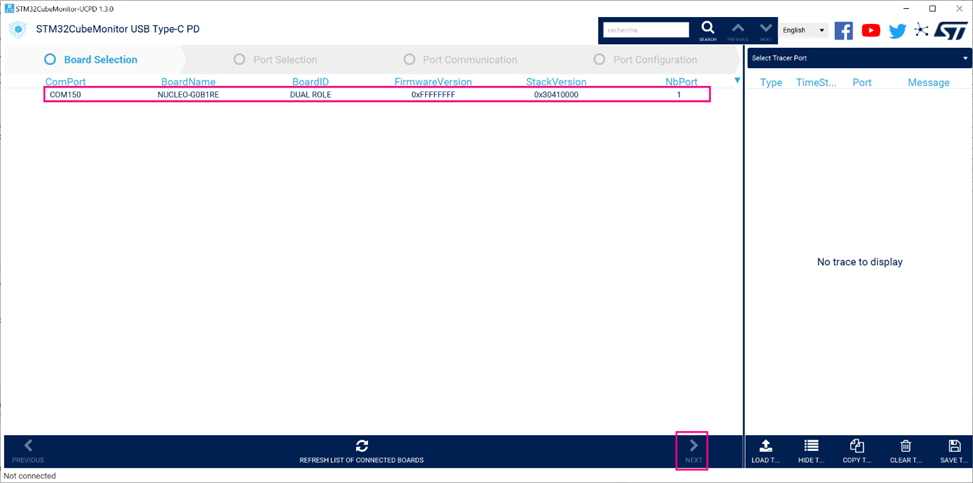 Fig. 30 - Selecting the Virtual COM Port at STM32CubeMonitor-UCPD