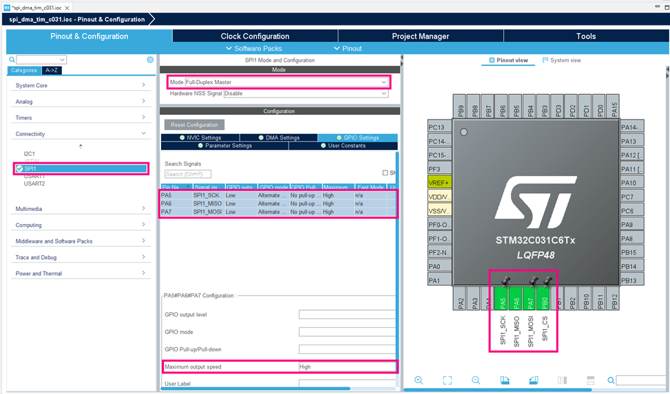 Fig. 2 - Enabling the SPI - STM32CubeIDE