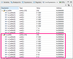 Fig. 9 - Reception buffer during debug - STM32CubeIDE