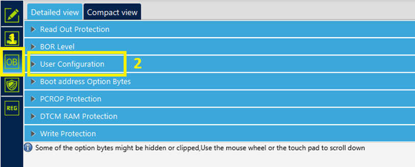 Figure 1. Opening option bytes menu in STM32CubeProgrammer