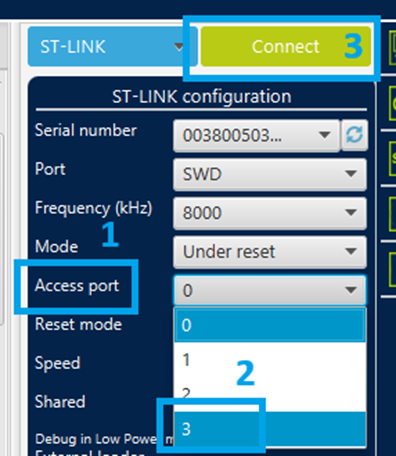 Figure 4. Selecting access port 3 to connect to CM4