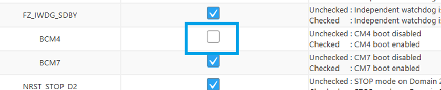 Figure 6. Disable of the Cortex®-M4 in option bytes