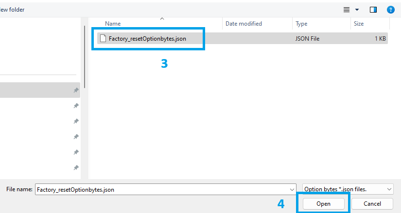 Figure 4. Opening the option bytes file config