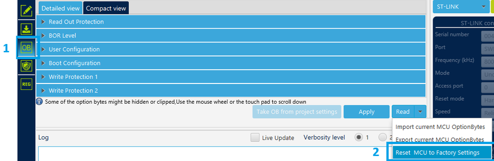 Figure 6. Using “Reset MCU to Factory Settings” option