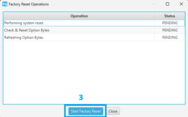 Figure 7. Applying the option factory settings